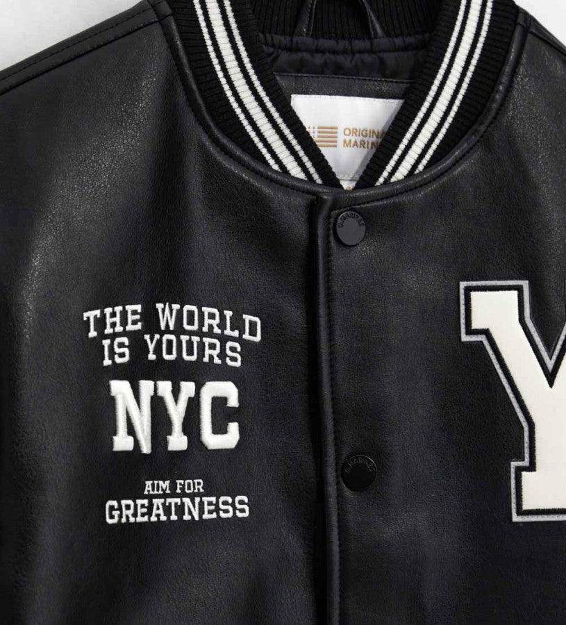 Faux leather bomber