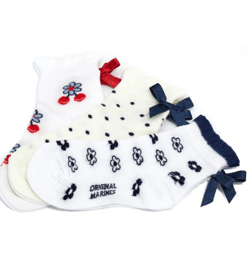 Tri-pack socks with bow