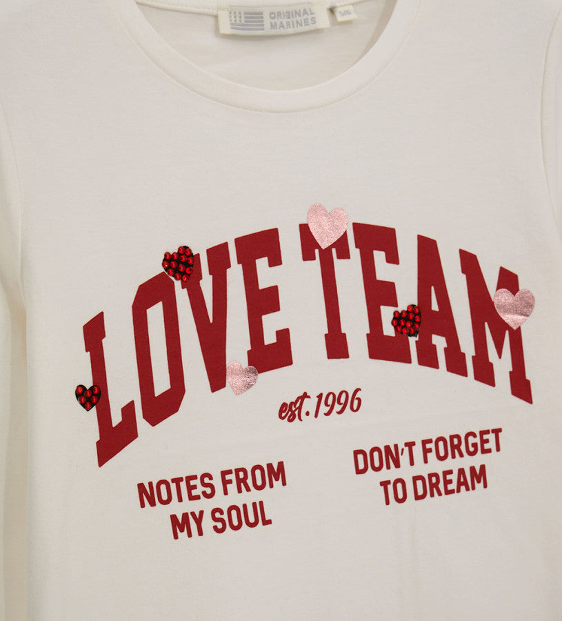 T-shirt with print and rhinestone